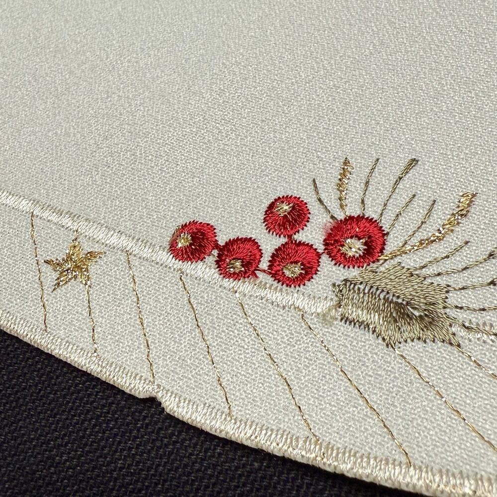 German Embroidered Christmas Table Runner Place Mat Poinsettia 11x22 Gold Thread - Picture 6 of 7